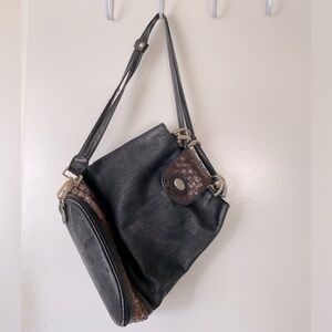 EFFE Black Leather With Brown Details Large Bucket Sling Bag